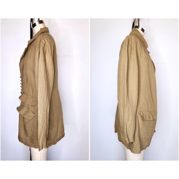 Green Sage Linen Jacket Blazer by Sue Wong -Green Linen Duster - Made in USA S M - Picture 3 of 10